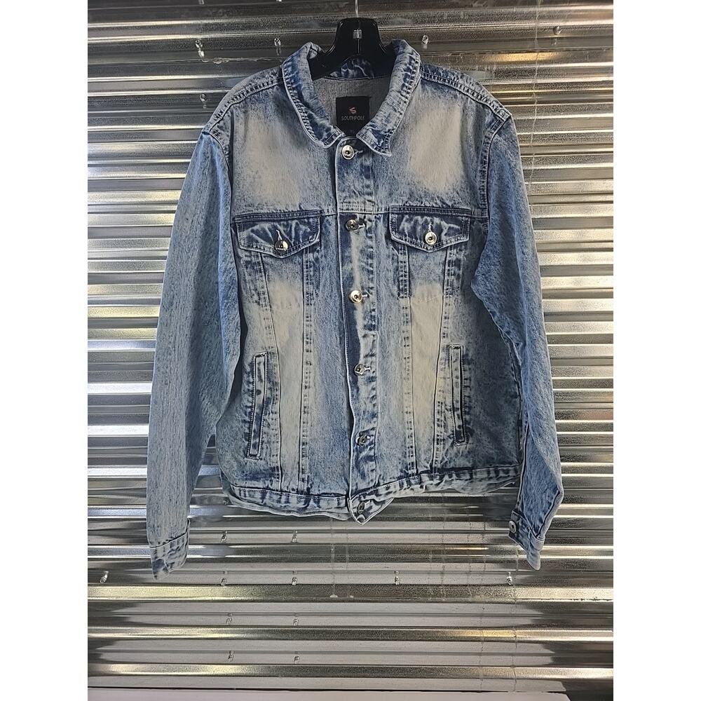 Vintage Southpole Mens Denim Jean Trucker Jacket Ice Blue Faded XL